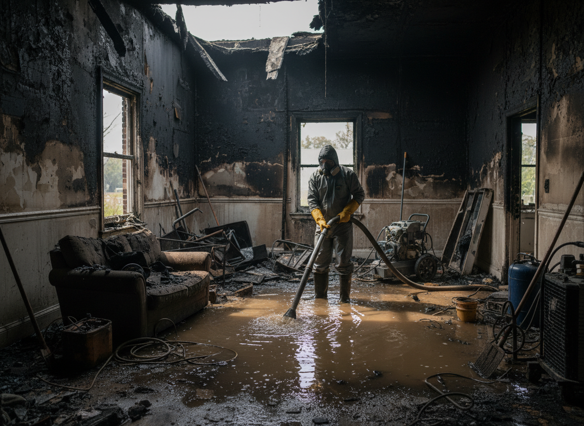 Water damage remediation after fire in Atwood